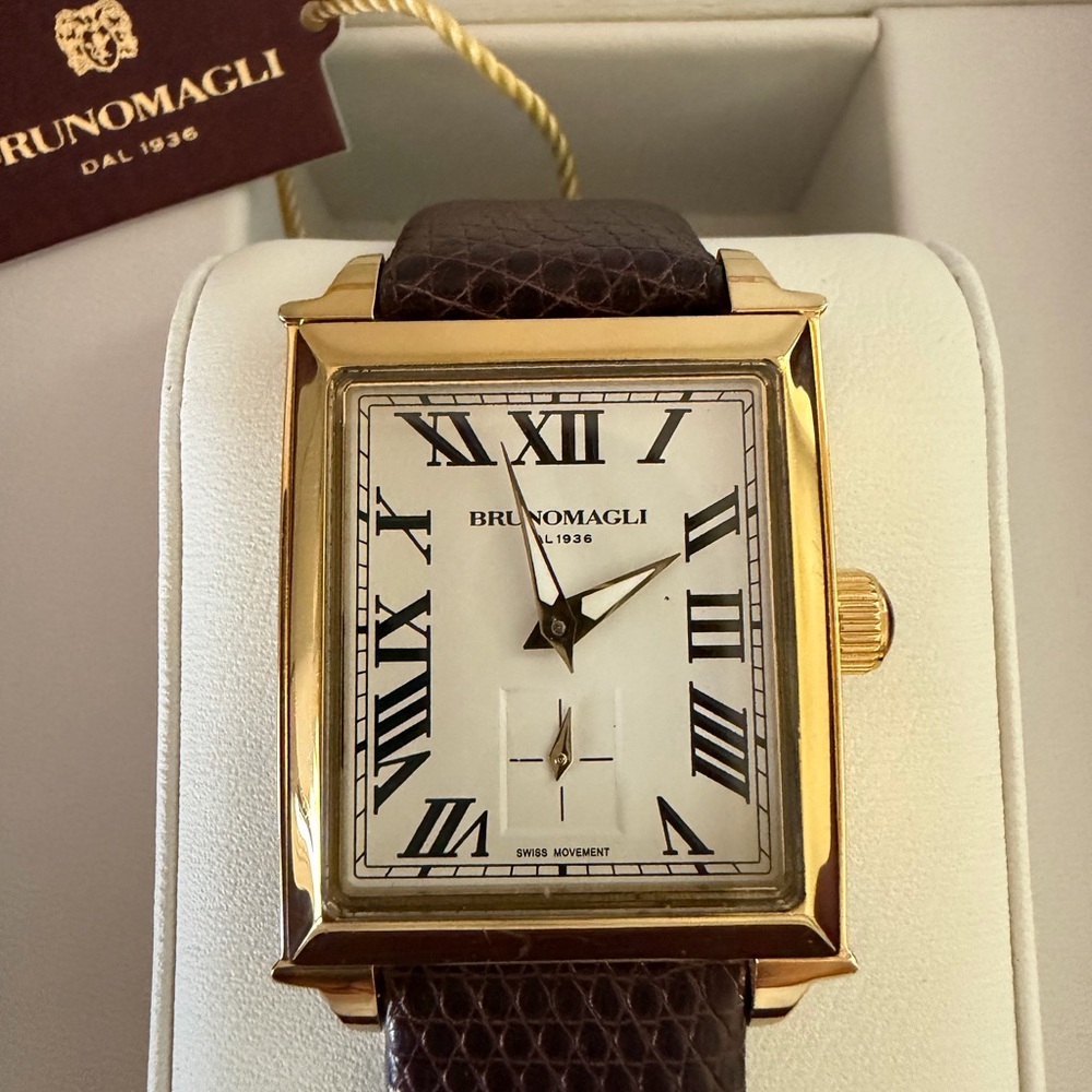 Bruno Magli Gold-Tone Rectangular Watch with Brown Leather Strap - Picture 3 of 7